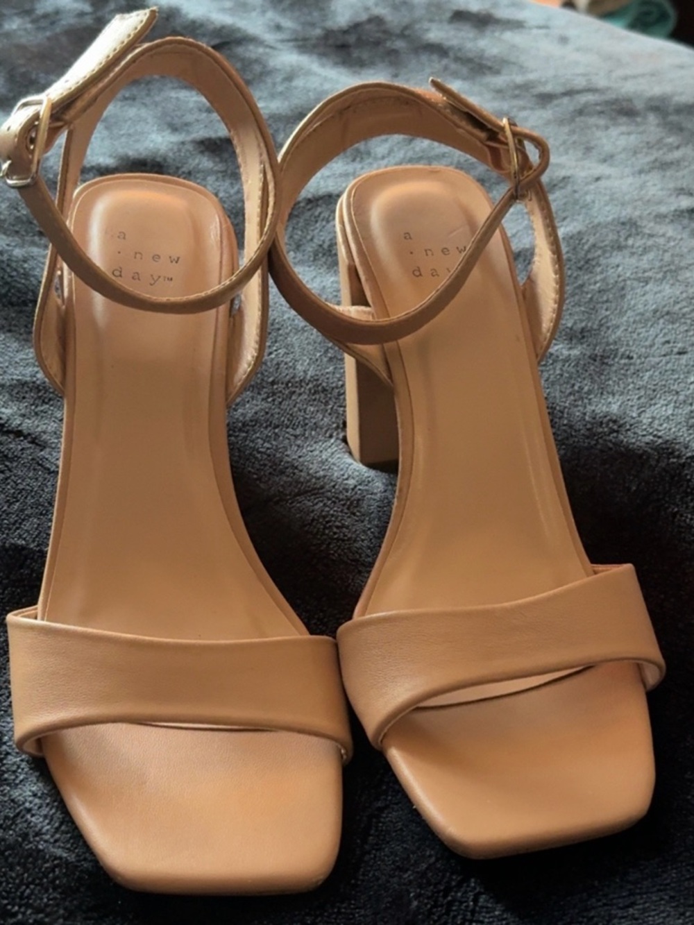 a new day Tan Square-Toe Block Heel Sandals
